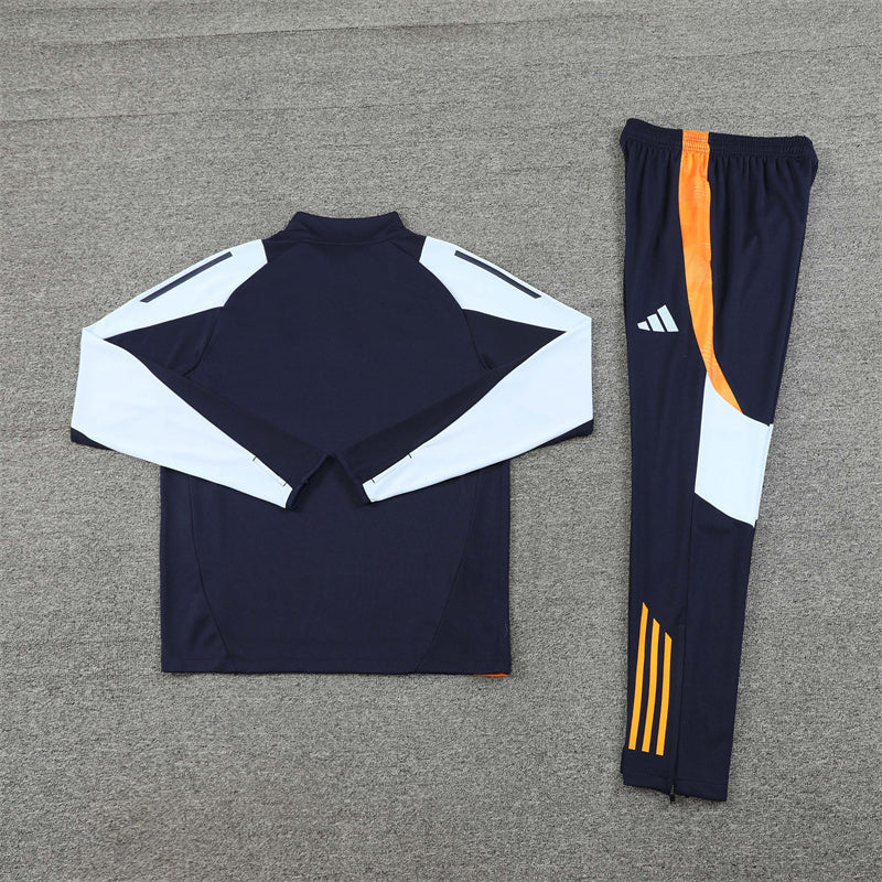 Real Madrid Tracksuit-Navy Blue, White and Orange