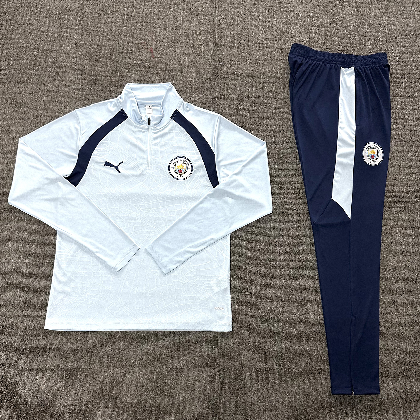 Manchester City Tracksuit-White and Navy Blue
