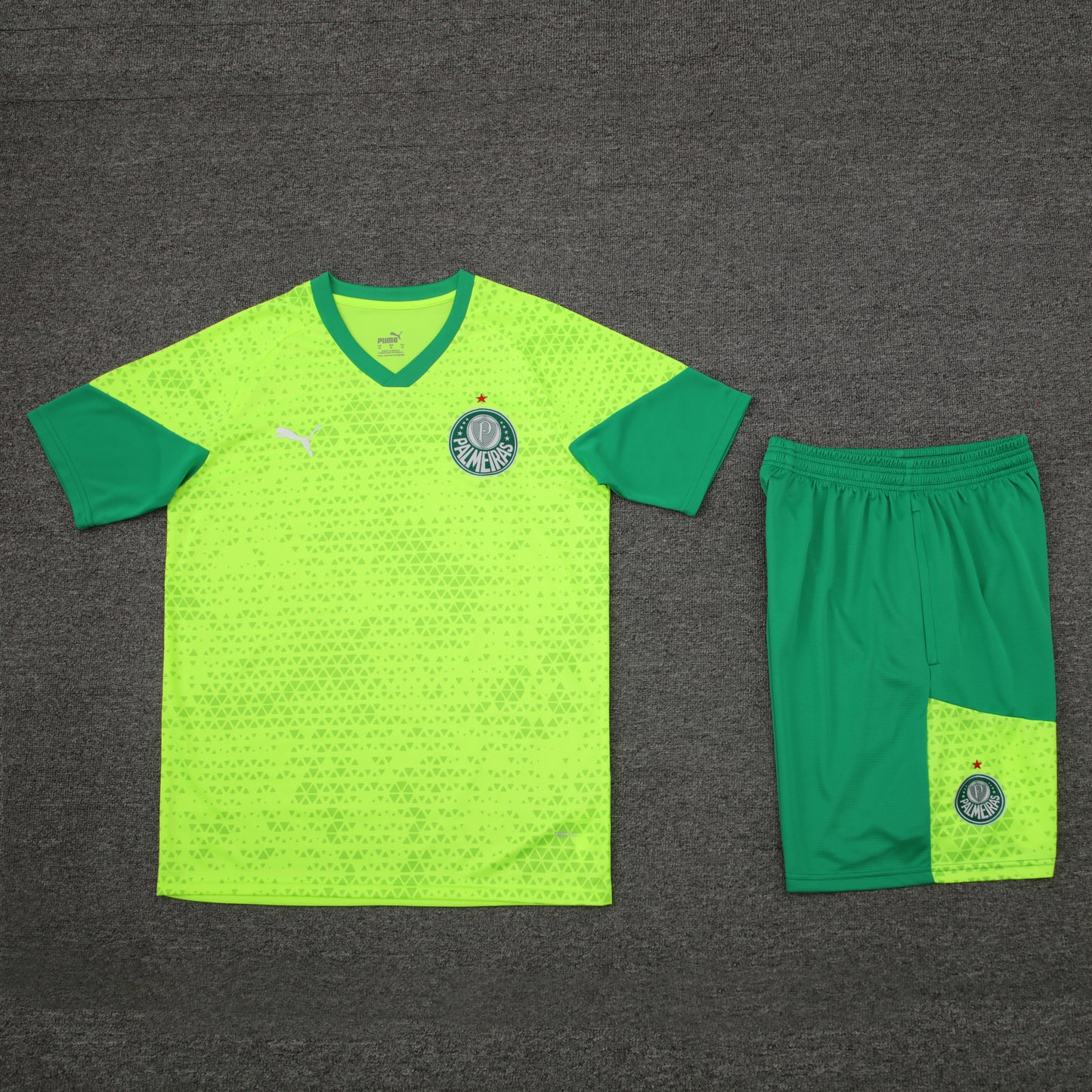 Palmeiras Shorts Set-Neon Green and Dark Green