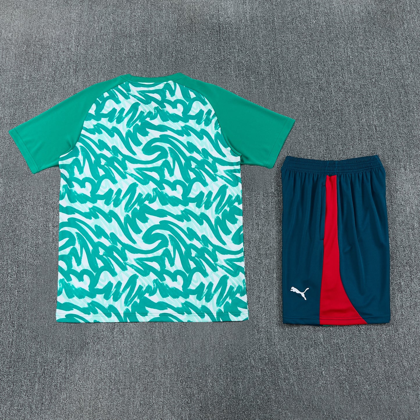 Portugal Shorts Set-White, Green and Dark Green