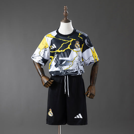 Real Madrid 25/26 Avengers - Pre-Match (Black and White) Kids kit Jerseys