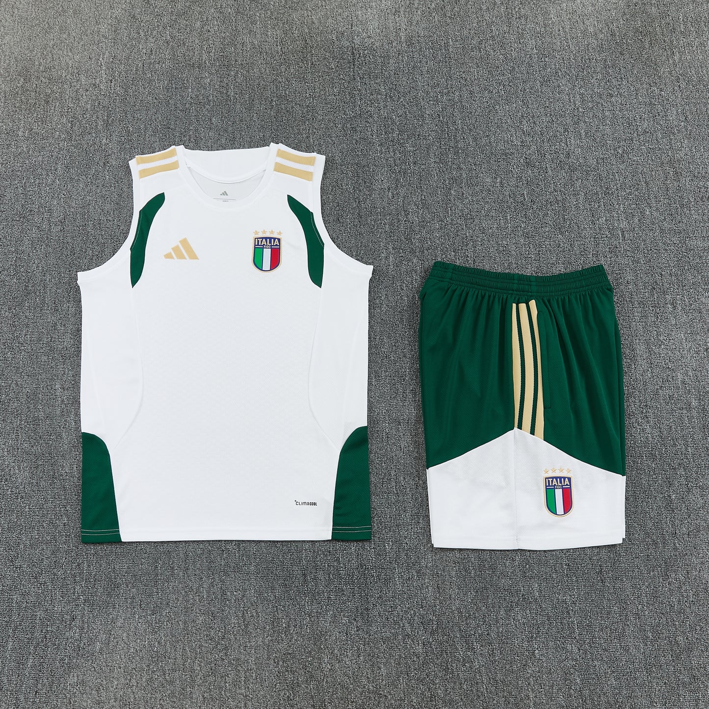 Italy Vest Set-White and Dark Green