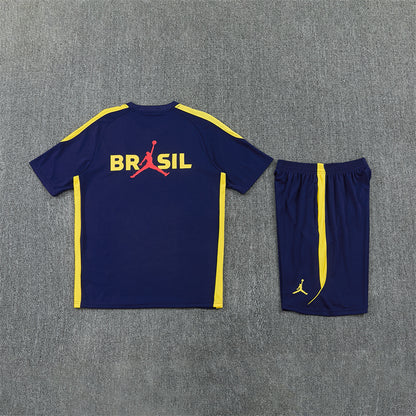 Brazil Shorts Set-Navy Blue and Yellow