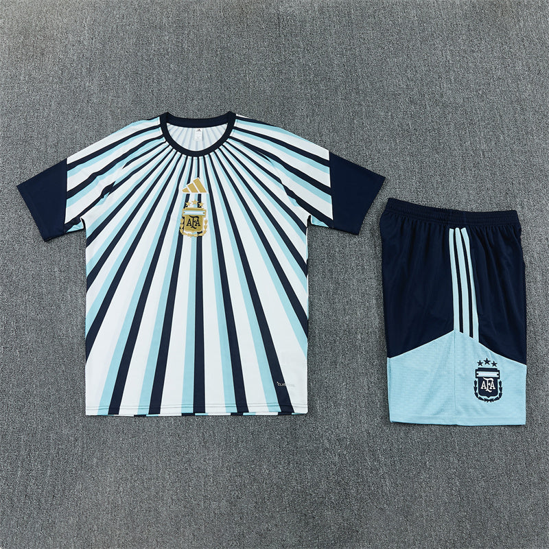 Argentina Shorts Set-White, Blue and Black