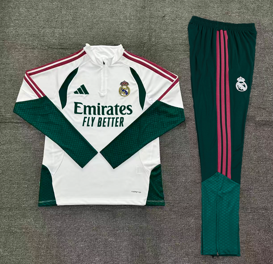 Real Madrid Tracksuit-White and Dark Green