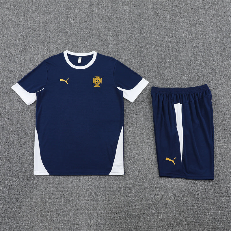 Portugal Shorts Set-Navy Blue and White