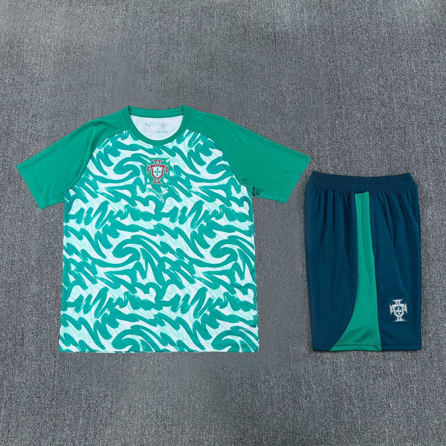 Portugal Shorts Set-White, Green and Dark Green
