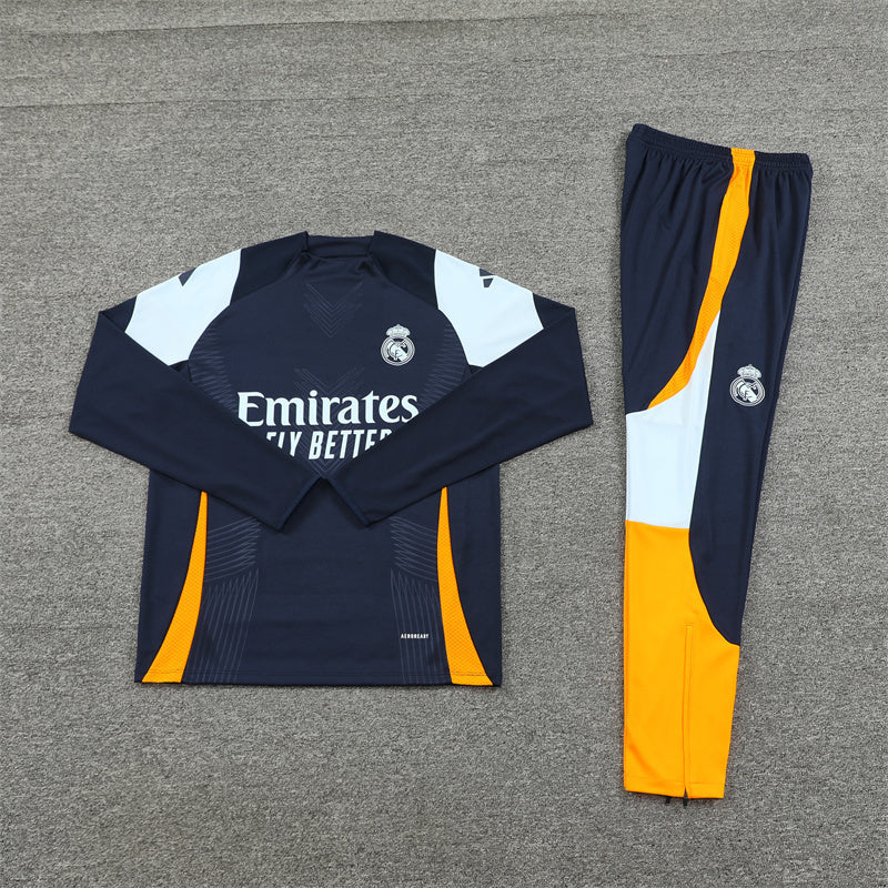 Real Madrid Tracksuit-White, Yellow and Navy Blue