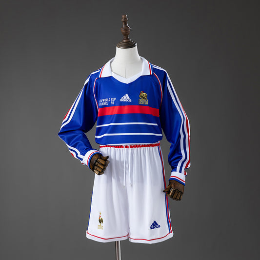 France 1998 Home Retro Long Sleeve Kids Kit