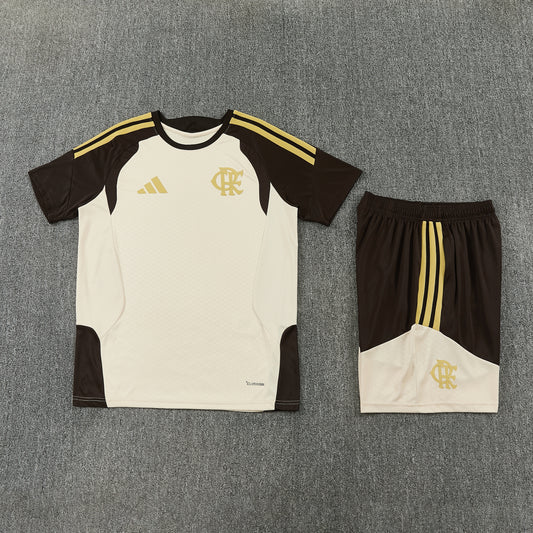 Flamengo Shorts Set-Cream and Dark Brown