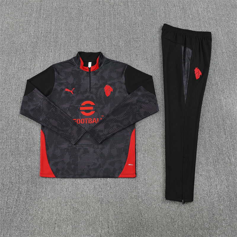AC Milan Tracksuit-Dark Grey, Red and Black