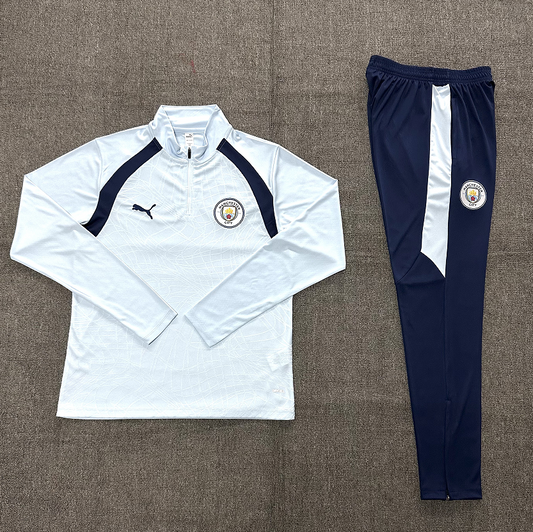 Manchester City Tracksuit-White and Navy Blue