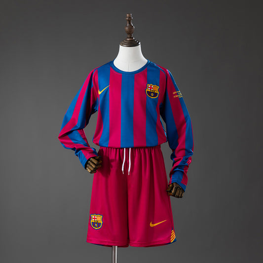 Barcelona 05/06 Home (UEFA Champions League) Retro Long Sleeve Kids Kit