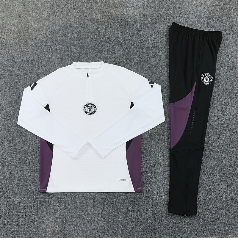 Manchester United Tracksuit-White and Black