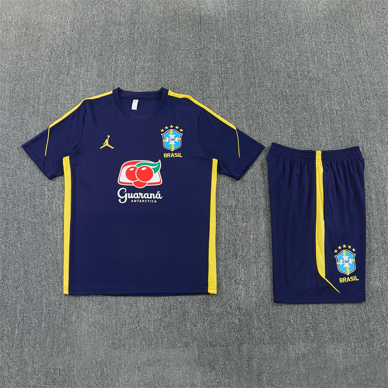 Brazil Shorts Set-Navy Blue and Yellow