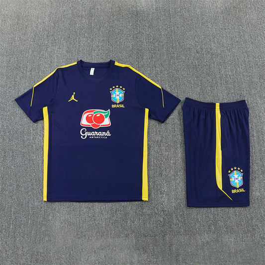 Brazil Shorts Set-Navy Blue and Yellow