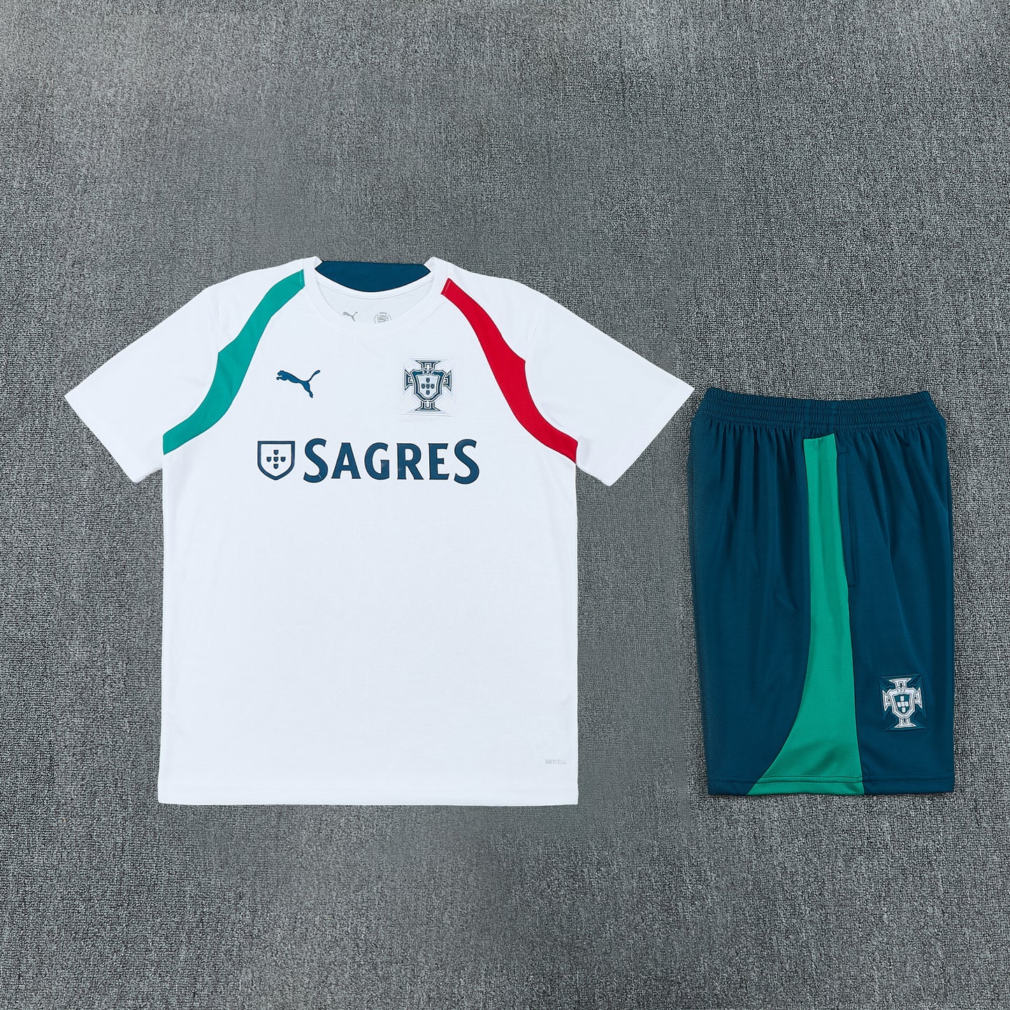 Portugal Shorts Set-White and Dark Green