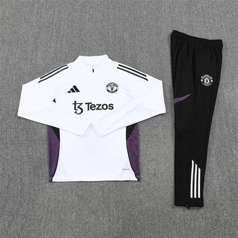 Manchester United Tracksuit-White and Black