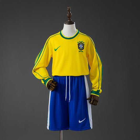 Brazil 1998 Home Retro Long Sleeve Kids Kit